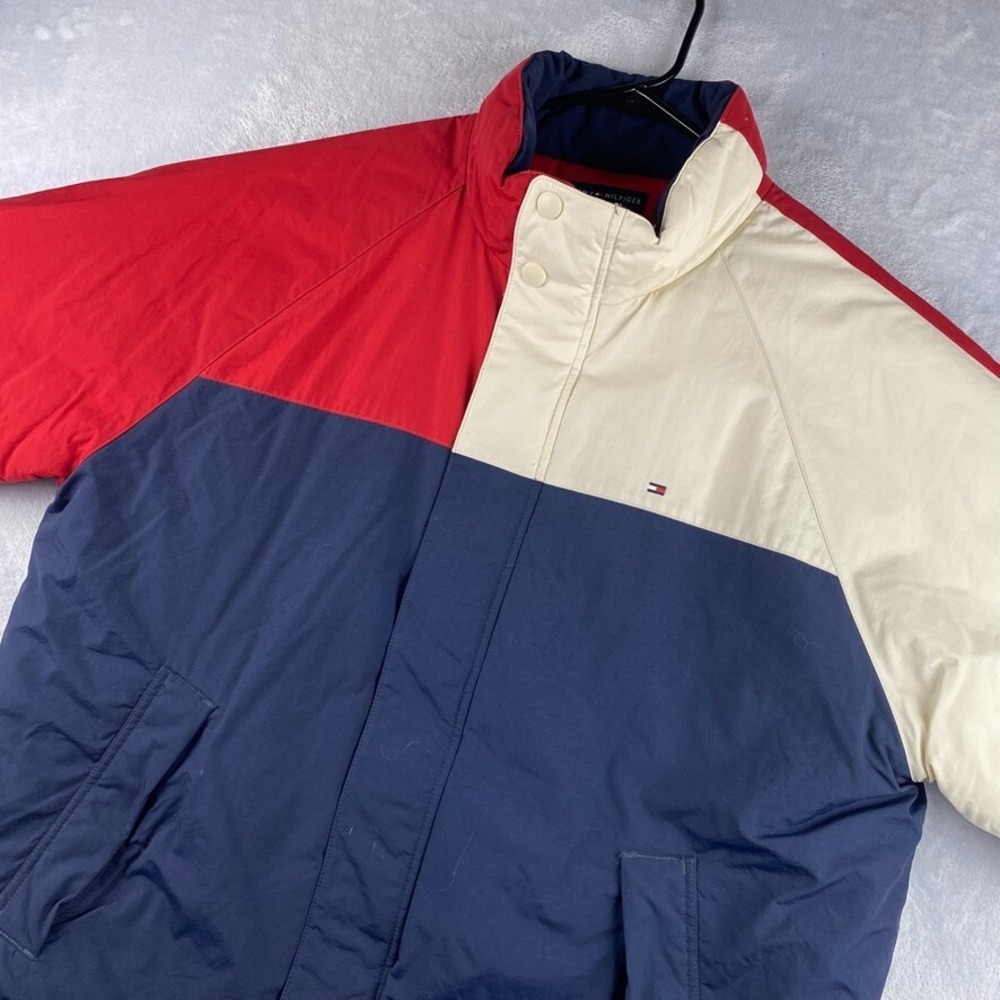 Vintage Tommy Hilfiger Jacket Mens XXL Red White Blue Colorblock Flag Logo Coat